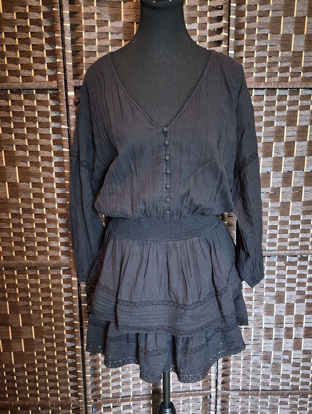 aerie Black Lace-Trim Dress